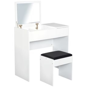 Tocador de maquillaje con taburete, espejo, tapa abatible y cajas de almacenamiento blanco 80x40x79 cm y 40x30x40 cm