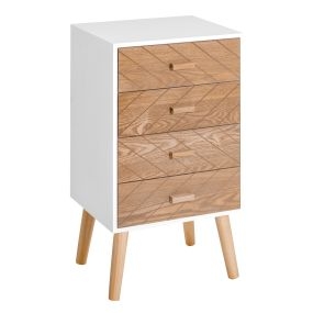 Cómoda de dormitorio con 4 cajones, patas elevadas, 40x30x75 cm, blanco y natural