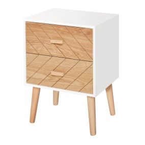 Cómoda de dormitorio con 2 cajones, patas elevadas, 40x30x55,5 cm, blanco y natural