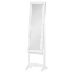 Espejo joyero con luces LED, armario de pie con espejo entero, ángulo ajustable, blanco cálido