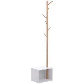 Perchero de pie tipo árbol con zapatero 6 ganchos bambú y MDF 40x30x180 cm
