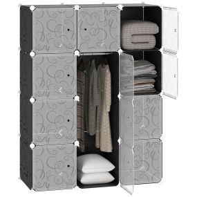 Armario Modular Plástico Estantería 12 Cubos con Puertas para Almacenamiento de Ropa Armario Ropero Organizador para Almacenamiento Juguetes y Libros Montaje en Bricolaje