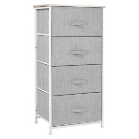 Cómoda de 4 cajones de tela con marco de acero, gris para dormitorio, salón, oficina y vestidor