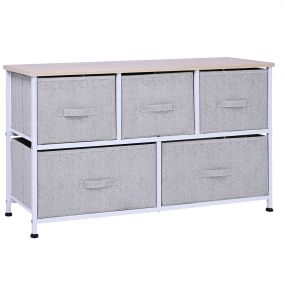 Cómoda de tela con 5 cajones, marco de metal, gris, para dormitorio, salón, oficina y vestidor