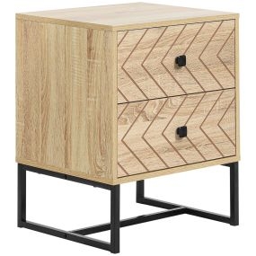 Mesita de Noche Mesa Auxiliar Mesilla de Noche con 2 Cajones y Patas de Metal Estilo Moderno para Dormitorio Salón Oficina 48x39,5x60 cm Natural