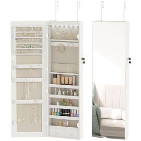 Espejo joyero con luz LED blanco montado en pared o puerta con cerradura