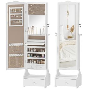 Espejo joyero con luces LED, armario para joyas, blanco y forro beige
