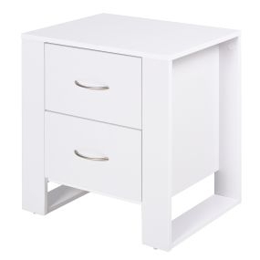 Mesita de noche con 2 cajones, patas y base elevada, estilo moderno, 48x39x54 cm, blanco