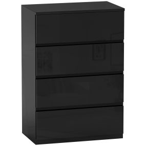 Cómoda de dormitorio moderna con 4 cajones anti-vuelco 55x34x80 cm negro brillo