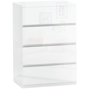 Cómoda de dormitorio moderna con 4 cajones y diseño antivuelco 55x33x80 cm blanco brillante