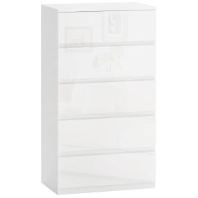 Cómoda con 5 Cajones Cómoda de Dormitorio Moderno con Diseño Anti-vuelco Cajonera para Salón Pasillo 55x33x100 cm Blanco Brillante
