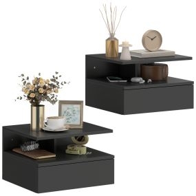 Juego de 2 mesitas de noche flotantes con cajón, montadas en pared, 35x32x22,5 cm, negro