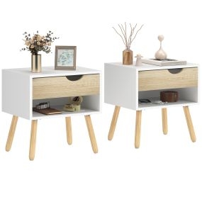 Set de 2 mesitas de noche con cajón y estante 50x39x51 cm blanco y roble