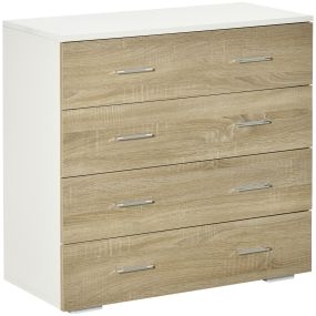 Cómoda de 4 cajones estilo moderno roble y blanco 76x35x72 cm