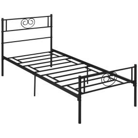 Marco de cama individual de metal negro 31 cm para colchón 90x190 cm con cabecera corazón y espacio de almacenamiento 95x196x100 cm