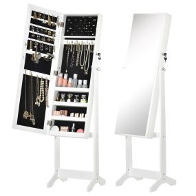 Espejo joyero de pie blanco con 3 ángulos ajustables y cerradura magnética 46x36,5x151,5 cm