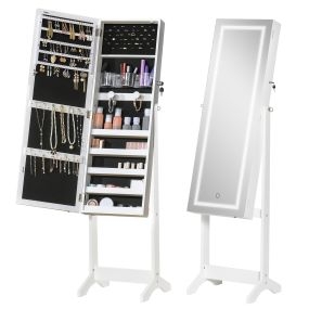 Espejo joyero con luces LED de pie blanco con cierre magnético y 2 llaves