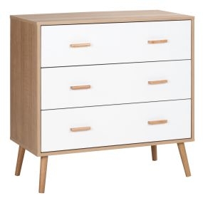 Cómoda de madera con 3 cajones blanca y natural 80x39x80 cm