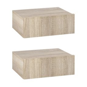 Juego de 2 mesitas de noche flotantes con cajón, montadas en pared, madera natural, 40x30x15 cm