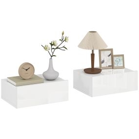 Juego de 2 mesitas de noche flotantes con cajón 40x30x15 cm blanco brillo