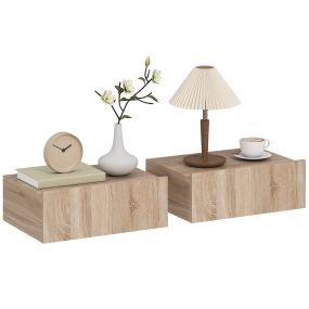 Set de 2 mesillas de noche de pared flotantes con 1 cajón estilo moderno 40x30x15 cm roble