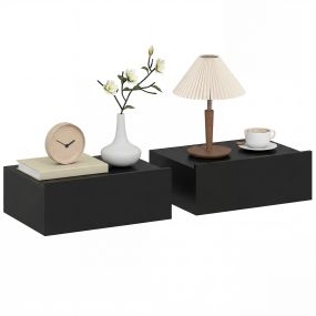 Set de 2 mesillas de noche de pared flotantes con 1 cajón 40x30x15 cm negro