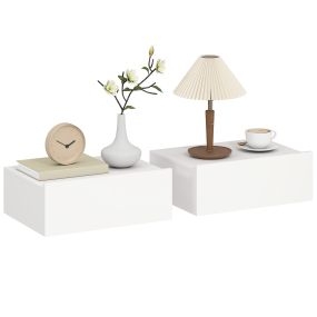 Set de 2 mesillas de noche de pared flotantes con 1 cajón, estilo moderno, 40x30x15 cm, blanco
