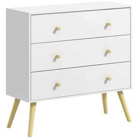 Cómoda de 3 cajones con patas de madera de pino blanca 80x30x80 cm carga 70 kg