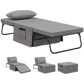 Sofá cama 1 plaza 4 en 1 plegable tapizado en lino gris 75x80x74 cm
