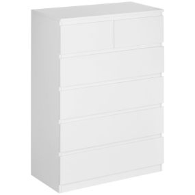 Cómoda de 6 cajones con cierre suave, 80x39x115 cm, blanco, estilo moderno