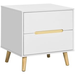 Mesita de noche con 2 cajones y patas de madera 50x40x50,5 cm blanco