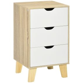Cómoda de 3 cajones con base elevada 40x35x68,5 cm natural y blanco