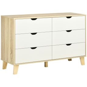 Cómoda de 6 cajones para armario, cocina, dormitorio, salón y estudio 120x40x76 cm natural y blanco