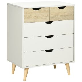 Cómoda de 5 cajones con patas de madera estilo nórdico 60x40x77,5 cm blanco y roble