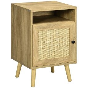 Mesita de noche de ratán con puerta, compartimento abierto y antivuelco 39x35x60 cm natural