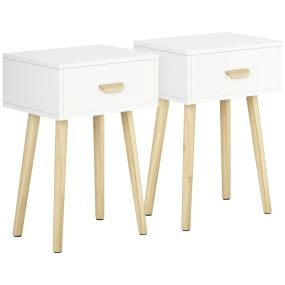 Juego de 2 mesitas de noche con cajón y patas de madera 40,5x30,5x60 cm blanco