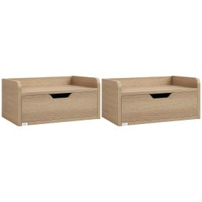 Set de 2 mesitas de noche flotantes de pared con cajón 40x30x19,5 cm madera natural