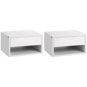 Juego de 2 mesitas de noche flotantes con cajón 37x32x21 cm blanco