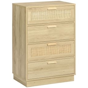 Cómoda de noche de ratán con cajones, estilo bohemio, antivuelco, 60x38x88,5 cm natural