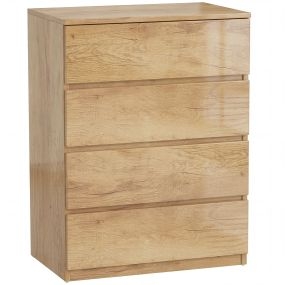 Cómoda 4 Cajones, Cómoda Dormitorio Moderna, Sinfonier, Diseño sin Tiradores, Cajonera para Sala de Estar, Comedor, Entrada, 60x40x80 cm, Madera Natural