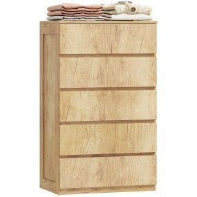 Cómoda 5 Cajones, Cómoda Dormitorio Moderna, Sinfonier, Diseño sin Tiradores, Cajonera para Sala de Estar, Comedor, Entrada, 60x39x100 cm, Madera Natural