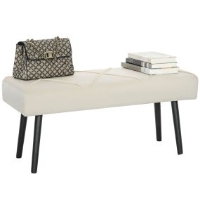 Taburete pie de cama multifuncional blanco crema 100x36x45 cm con asiento acolchado y patas de acero