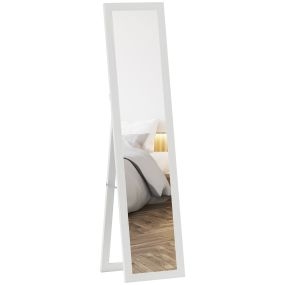 Espejo de pie cuerpo entero 157x37 cm con soporte, blanco veteado, uso independiente, pared y apoyado