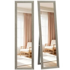Espejo de pie cuerpo entero 157x37 cm gris con soporte, independiente, pared o apoyado