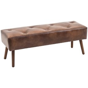Taburete pie de cama multifuncional clásico de madera y asiento acolchado marrón 114x38x42 cm