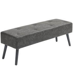 Taburete pie de cama clásico gris con pies de madera y asiento acolchado 114x38x42 cm