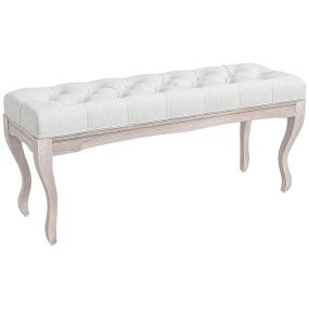 Taburete pie de cama con pies de madera y asiento acolchado crema 110x37x49 cm carga 120 kg