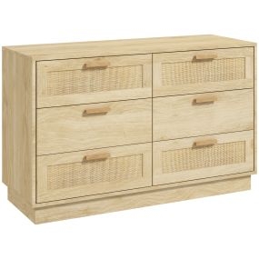 Cómoda de dormitorio bohemia de ratán con 6 cajones antivuelco 110x40x69 cm natural