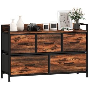 Mueble organizador cajonera de tela con cajones plegables y estante abierto 98x29x63 cm marrón rústico