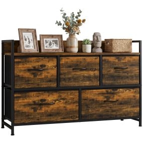 Mueble Organizador Cajonera de Tela con Cajones Plegables Estante Abierto y Marco de Acero Estilo Industrial para Salón Recibidor Dormitorio 98x29x63 cm, Marrón Rústico